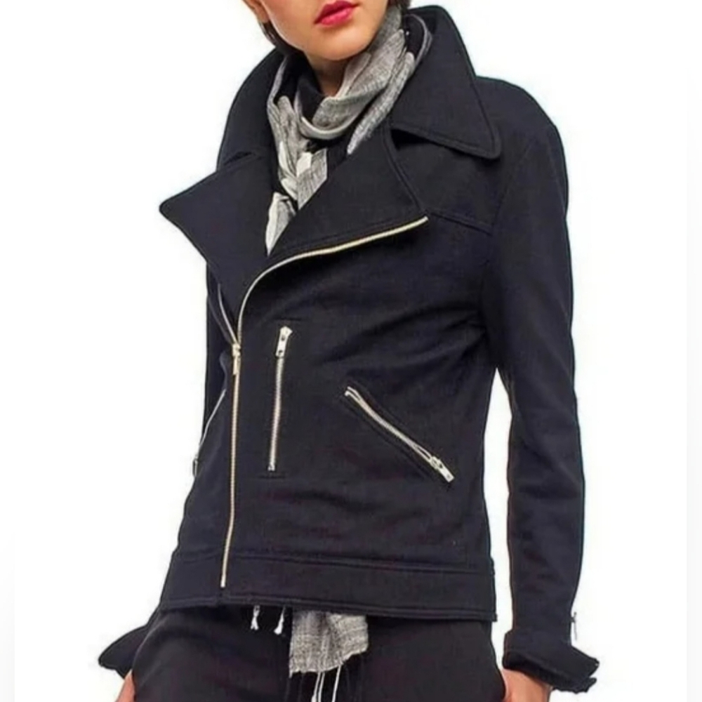 NORMA KAMALI Black Motorcycle Cotton Jersey Zipper Pockets Jacket S